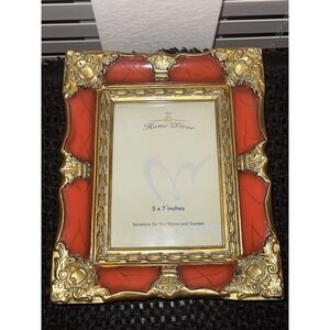 Vintage Art Deco Home Decor Frame Orange With Gold Detail 5" X 7"